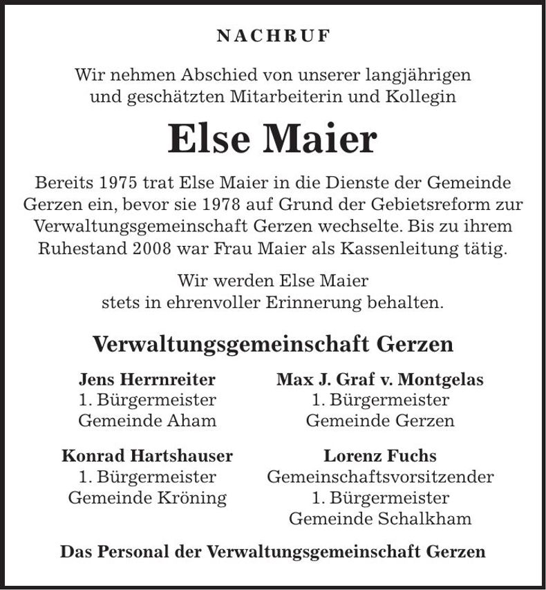 Traueranzeige Else Maier
