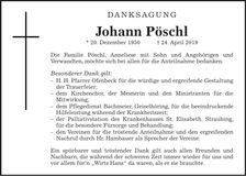 Traueranzeige Johann Pöschl