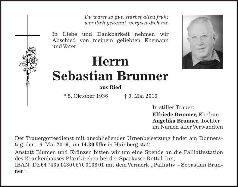 Traueranzeige Sebastian Brunner