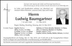 Traueranzeige Ludwig Baumgartner
