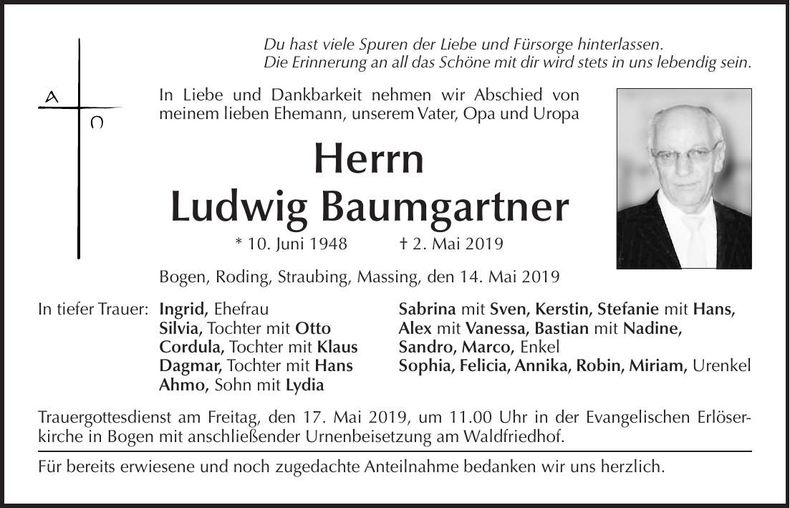 Traueranzeige Ludwig Baumgartner