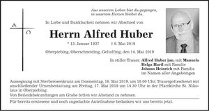Traueranzeige Alfred Huber