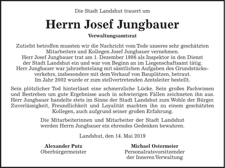 Traueranzeige Josef Jungbauer