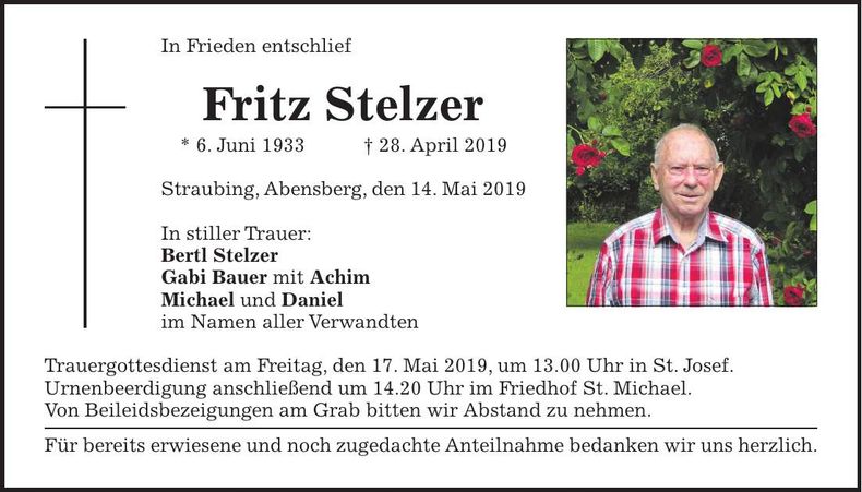 Traueranzeige Fritz Stelzer
