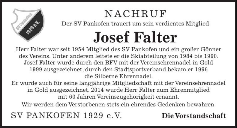 Traueranzeige Josef Falter