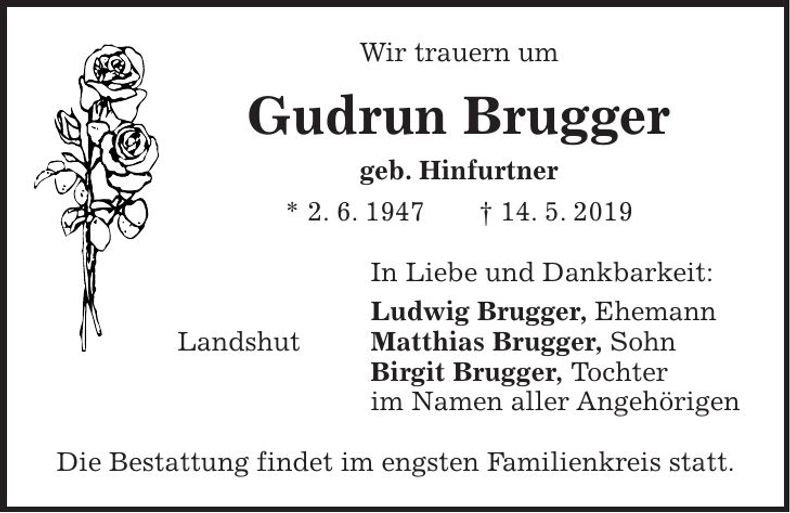 Traueranzeige Brugger Gudrun