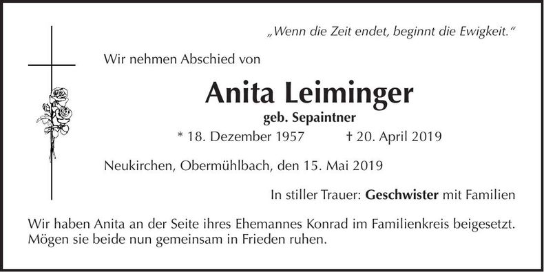 Traueranzeige Anita Leiminger