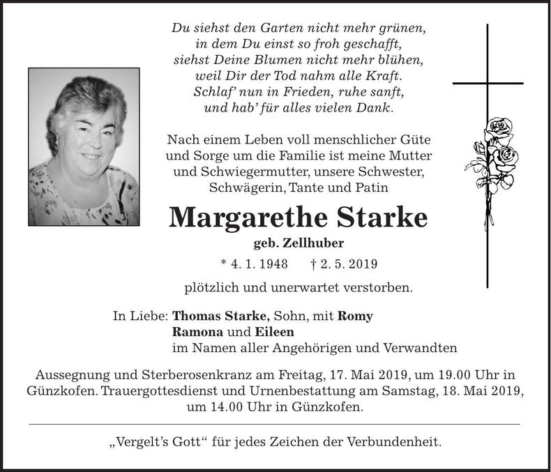 Traueranzeige Margarethe Starke