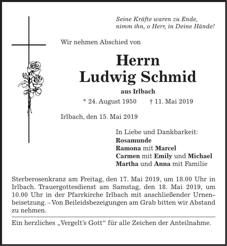 Traueranzeige Ludwig Schmid