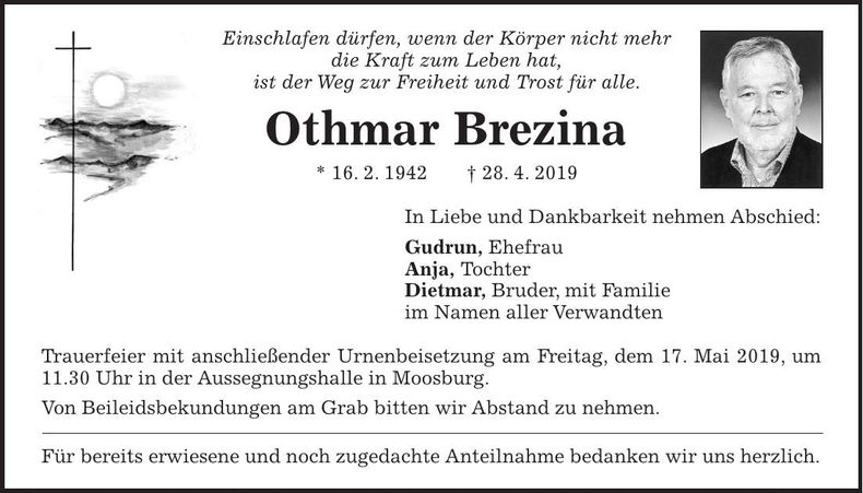 Traueranzeige Othmar Brezina