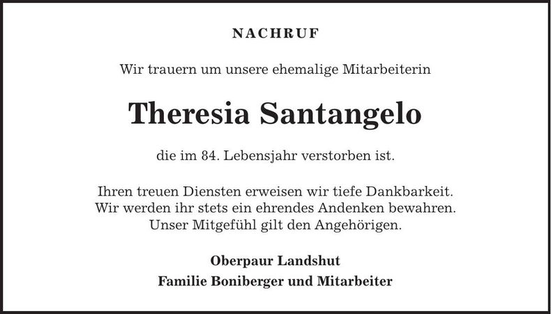 Traueranzeige Theresia Santangelo