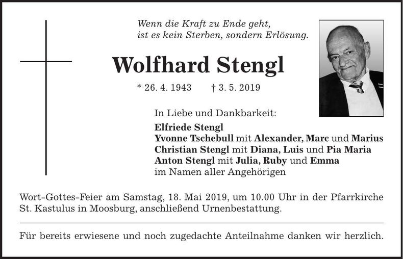 Traueranzeige Wolfhard Stengl