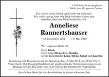 Traueranzeige Anneliese Rannertshauser