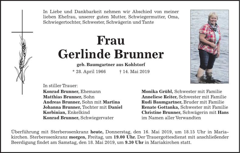 Traueranzeige Gerlinde Brunner