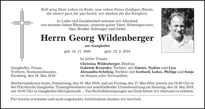 Traueranzeige Georg Wildenberger