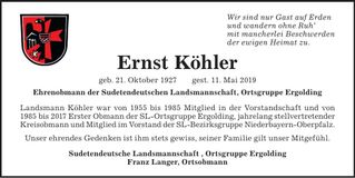 Traueranzeige Ernst Köhler