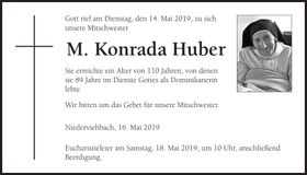 Traueranzeige Konrada Huber