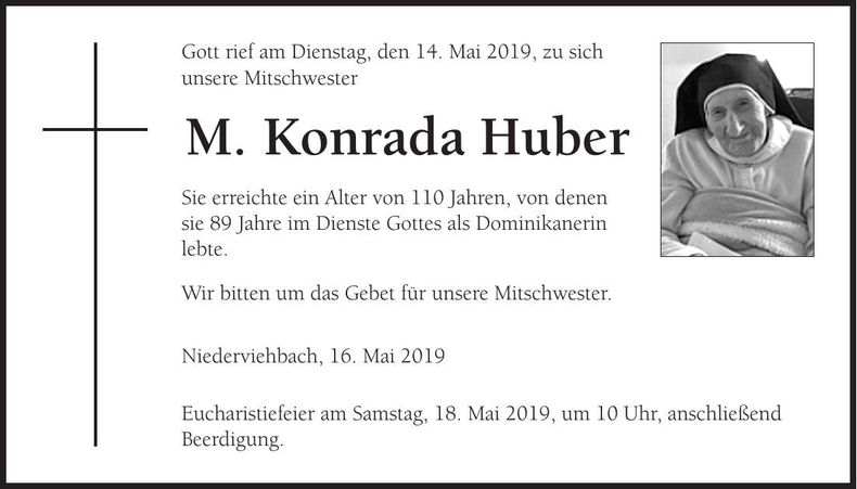 Traueranzeige Konrada Huber