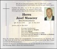 Traueranzeige Josef Mauerer