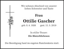 Traueranzeige Ottilie Gascher