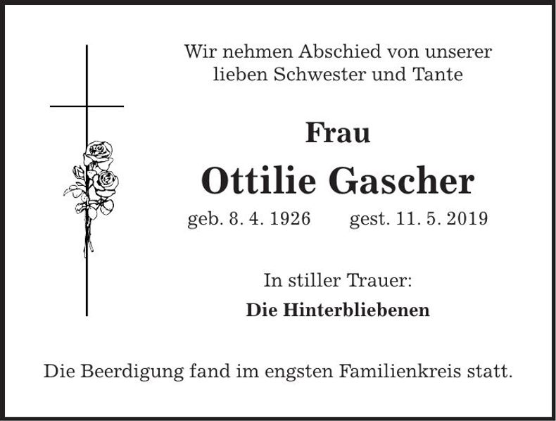 Traueranzeige Ottilie Gascher