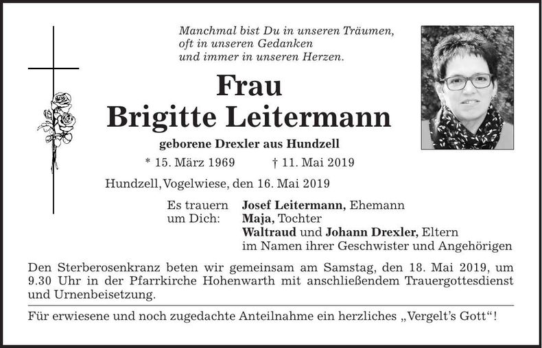 Traueranzeige Brigitte Leitermann