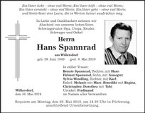 Traueranzeige Hans Spannrad