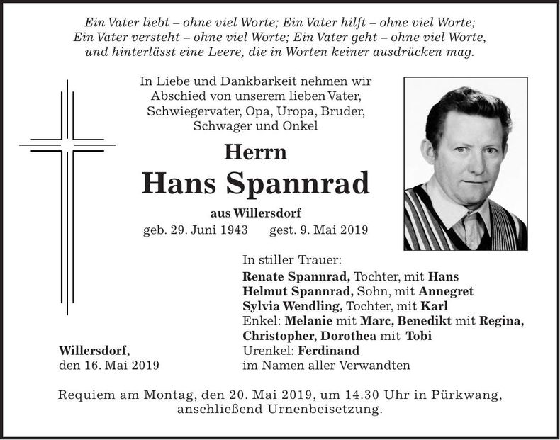 Traueranzeige Hans Spannrad