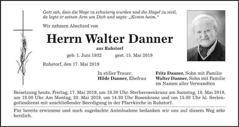 Traueranzeige Walter Danner