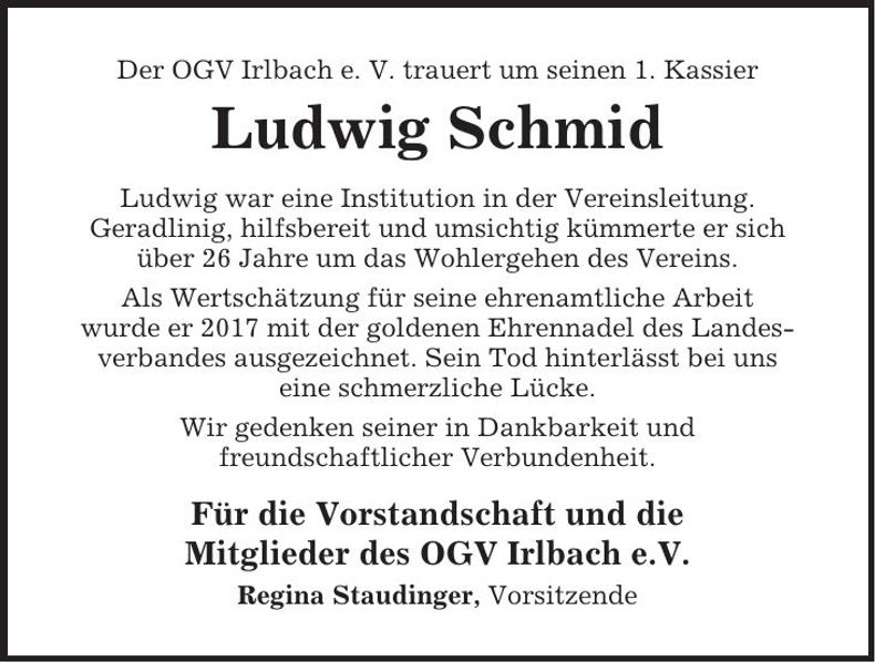 Traueranzeige Ludwig Schmid