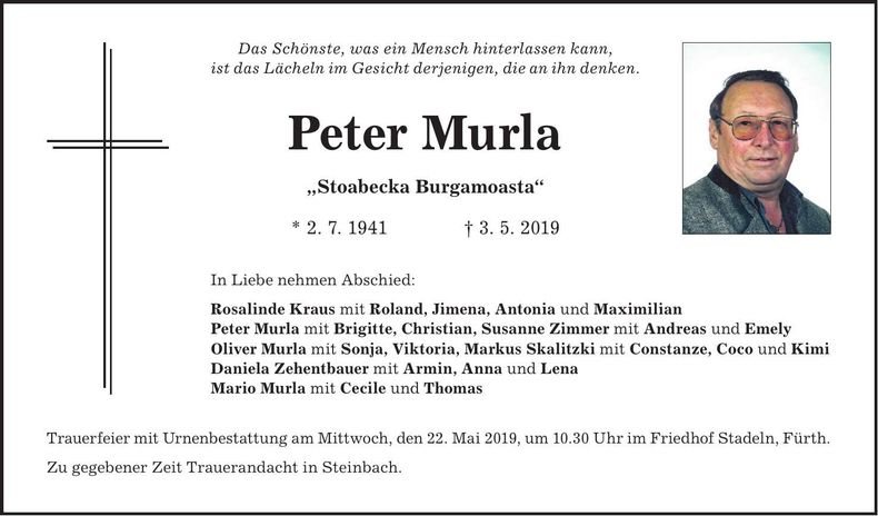 Traueranzeige Peter Murla