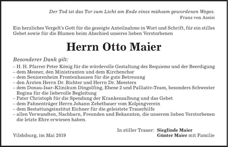 Traueranzeige Otto Maier