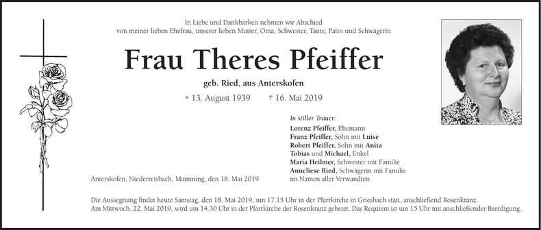 Traueranzeige Theres Pfeiffer