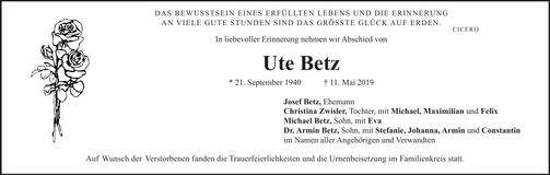 Traueranzeige Ute Betz