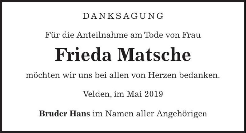 Traueranzeige Frieda Matsche