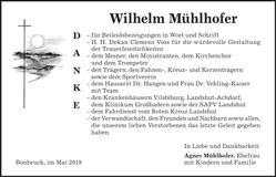 Traueranzeige Wilhelm Mühlhofer