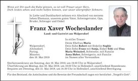 Traueranzeige Franz Xaver Wocheslander