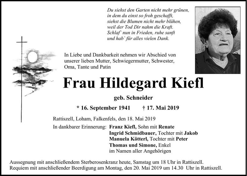 Traueranzeige Hildegard Kiefl