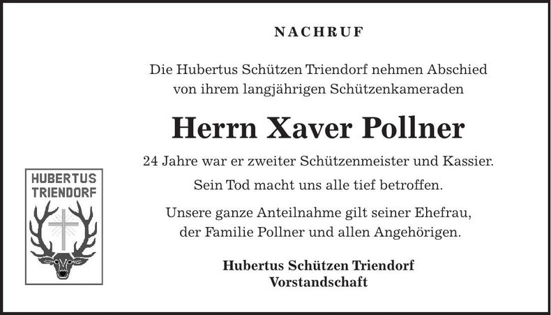 Traueranzeige Xaver Pollner