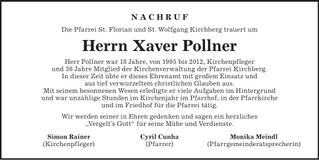 Traueranzeige Xaver Pollner