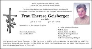 Traueranzeige Therese Geisberger