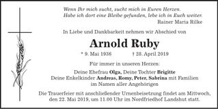 Traueranzeige Arnold Ruby