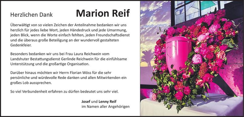 Traueranzeige Marion Reif
