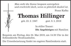 Traueranzeige Thomas Hillinger