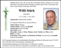 Traueranzeige Willi Stärk