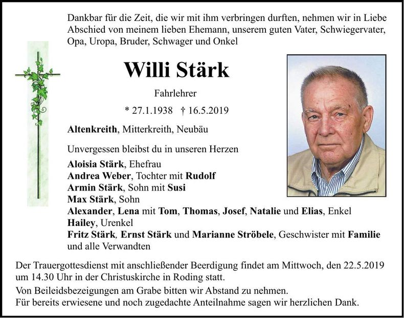 Traueranzeige Willi Stärk