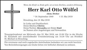 Traueranzeige Karl Otto Wölfel
