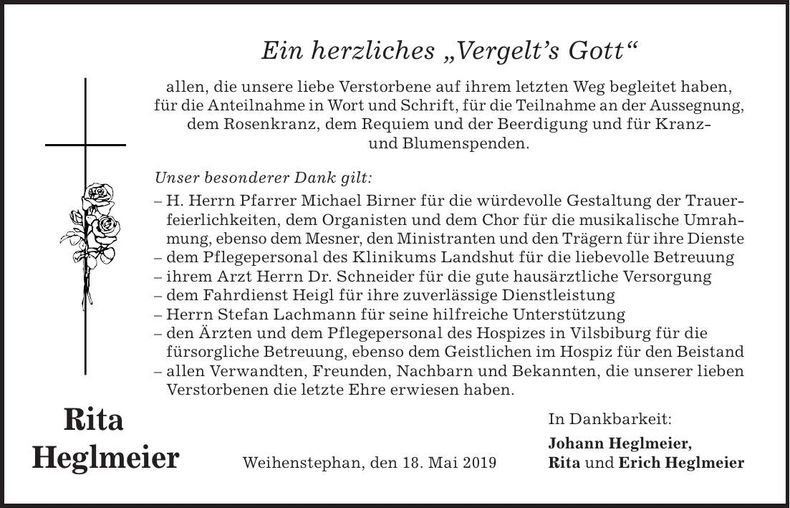 Traueranzeige Rita Heglmeier