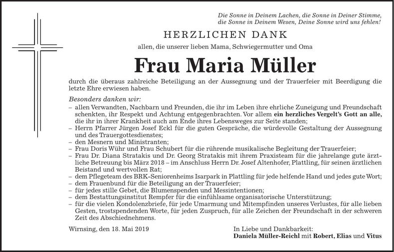 Traueranzeige Maria Müller