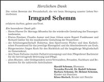 Traueranzeige Irmgard Schemm